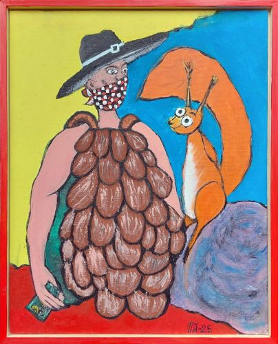 Vain yhden oravan tähden (2025) • Akryylimaalaus vanerilevylle • 52 x 42 cm, kiinteillä puukehyksillä • Hinta: 260 €