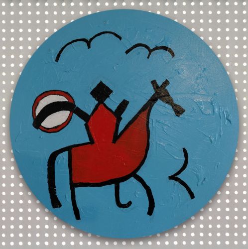 Shamaanirumpua soittava ratsastaja (2025) • 40 cm halkaisija • Hinta: 90 €