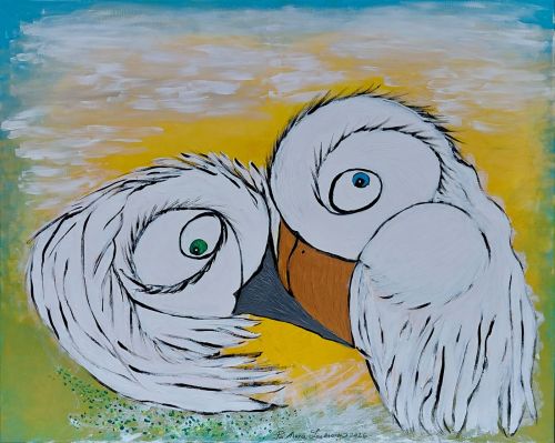 Nokakkain - äidin rakkautta (2025) • Akryylimaalaus kankaalle • 80 x 100 cm • Hinta: 600 €